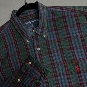 Ralph Lauren Blaire Mens XL Plaid Button Down Shirt Green Blue Red Cotton